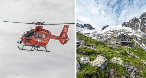 Notfalleinsatz am Gipfel des Gigalitz: Oberhalb der Greizer Hütte (rechts) im Tiroler Zillertal verunglückte am Sonntagmittag eine aus dem Raum Samerberg stammende Frau tödlich. Fotos Imago