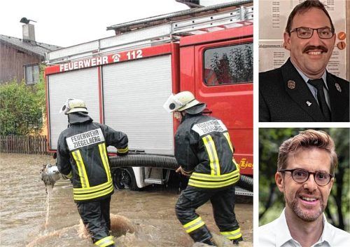Der Ex-Kommandant der Feuerwehr Ziegelberg Sebastian Scheuerer (rechts oben) hat die Gemeinde Stephanskirchen, deren Chef Bürgermeister Karl Mair (rechts unten) ist, verklagt – und recht bekommen. Fotos Archiv Reisner/Dörfler/Mair