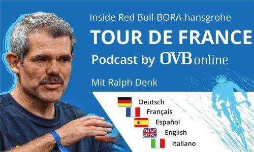 Der OVB-Podcast zur Tour de France mit Ralph Denk, dem Teamchef von Red Bull-BORA-hansgrohe geht international. Foto Collage OVB / Red Bull - BORA - hansgrohe | Max Fries