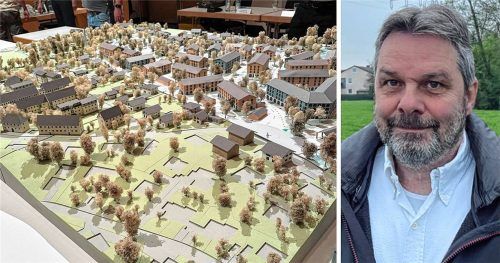 Dieses Modell des geplanten „Quartierszentrums Nord-Ost Am Alpenblick“ wurde dem Kolbermoorer Stadtrat am 4. Juni präsentiert. Die Bürgerinitiative N.O.T. Kolbermoor, die Anwohner Dr. Michael Rath mit ins Leben gerufen hat, will die Bebauung verhindern. Fotos re