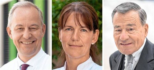 Ex-Trigema-Chef Wolfgang Grupp (rechts) hat einen Suizid-Versuch öffentlich gemacht. Er leidet unter Altersdepressionen. Professor Dr. Peter Zwanzger, Ärztlicher Direktor des kbo-Inn-Salzach-Klinikums Wasserburg (links), nimmt gemeinsam mit Professorin Dr. Janine Diehl-Schmid, Leiterin des Zentrums für Altersmedizin im Klinikum, Stellung zu einer Krankheit, die nach wie vor mit einem Stigma versehen ist. Foto kbo-Inn-Salzach-Klinikum/DPA