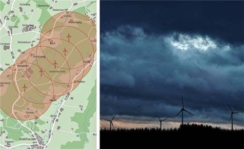 Grünes Licht und dunkle Wolken: Fünf Windräder sollen bei Taufkirchen im Landkreis Mühldorf entstehen. Kritik gibt es trotz der jetzigen Genehmigung.  Klinger /Foto Dpa
