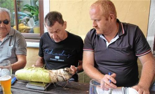 Präzise wird das Gemüse von Wäger Hans Fölsl (links) und Schriftführer Stefan Mayer (rechts) grammgenau gewogen und notiert. Foto  Archiv Zandl