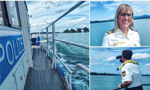 Sie sorgen für die Sicherheit auf dem See: Sandra Rieger und ihre Kollegen von der Wasserschutzpolizei in Prien am Chiemsee. Die Chiemgau-Zeitung durfte die Beamten auf ihren Einsätzen einen Tag lang begleiten. Foto mb (Montage)