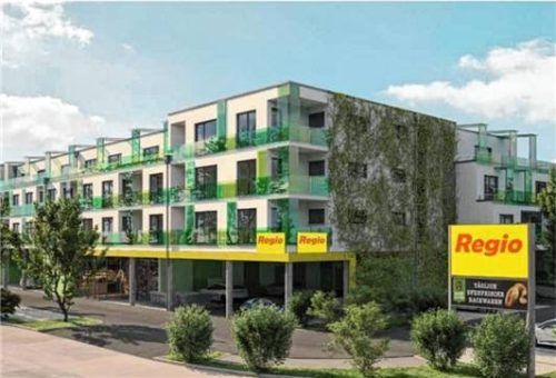 So sah die Planung für den neuen Verbrauchermarkt mit darüberliegenden Wohnungen an der Ellmosener Straße in Bad Aibling zuletzt aus. 3D Visualisierung www.vis-art.de