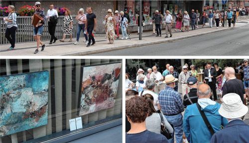 Zur Eröffnung des Bad Aiblinger „Kunstpfades“ zogen zahlreiche Interessierte durch die Innenstadt und bewunderten in vielen Schaufenstern Kunstwerke. Foto Bettinger