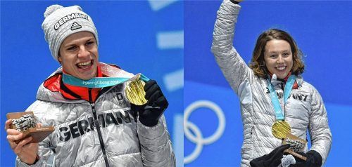 Andreas Wellinger (links) und Laura Dahlmeier wurden am 10. Februar 2018 Olympiasieger.Foto Sven Simon / IMAGO