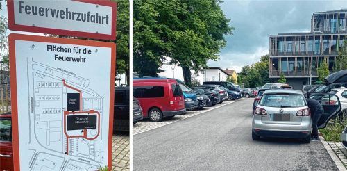 Das Chaos auf den Parkplätzen der Georgsschule bereitet der Stadt Kopfzerbrechen. Immer wieder stehen dort – trotz Hinweisen auf die Parkordnung – Autos auf den Rettungswegen. Foto Norbert Kotter