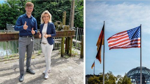 David Langer beim Treffen mit Daniela Ludwig – jetzt wird der junge Rosenheimer als Junior-Botschafter in die USA reisen. Fotos privat/dpa