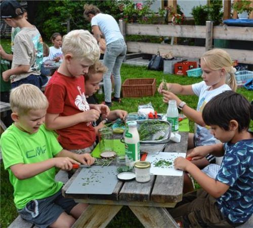 Der Nachwuchs des Gartenbauvereins lernte schnell, wie man Kräuterbutter selbst herstellt. Foto Eder