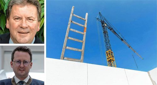 Diskutierten über eine mögliche Bebauungsplanänderung im Wohngebiet Ellmosener Wies: Stadtrat Rudi Gebhart (oben) und Bürgermeister Stephan Schlier. Foto re/re/IMAGO /Matzel