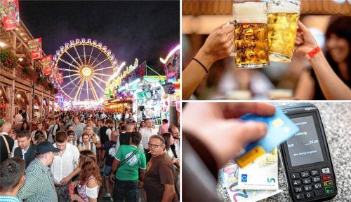 In einigen Betrieben auf dem Rosenheimer Herbstfest kann inzwischen mit Karte und Handy bezahlt werden, Bargeld sollte man dennoch dabei haben. Foto Montage: Stuffer/dpa