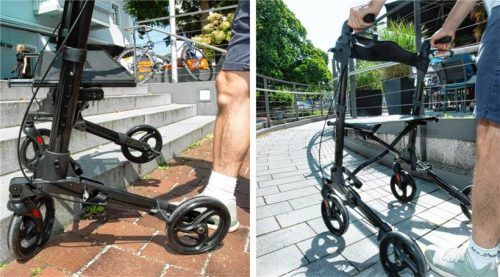 Mit Rollator die Treppe zum „Nova“ hinauf? Da hat selbst die junge Testperson keine Chance. Über die Rampe erreicht sie dann das Lokal. Fotos Berger