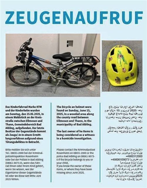Rätsel um das Rad: Mit diesem Plakat sucht die Polizei nach Zeugen. Foto Polizei