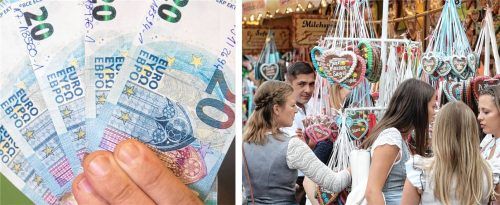 Auf dem Rosenheimer Herbstfest hat ein bislang Unbekannter versucht, mit einem falschen 20-Euro-Schein zu bezahlen. Foto dpa/Ludwig Stuffer
