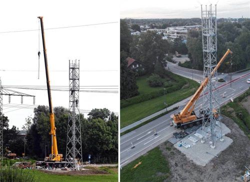Der Mast an der Aisinger Straße hat bei einigen Anwohnern für Überraschung und ein wenig Verunsicherung gesorgt. Foto Montage: Ziegler/re