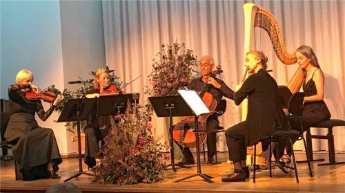 Französisch angehaucht war das Konzertprogramm: (von links) Maria Andersohn (Violine), Julia Ruge (Bratsche), Michael Weiß (Cello), Alice Guinet (Flöte) und Barbara Pöschl-Edrich (Harfe).Foto prokop