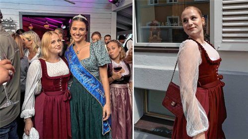Für die Influencerin Teresa Bauer, hier mit Miss Herbstfest Eva Maria Bachmaier, ist der Besuch auf dem Rosenheimer Herbstfest jedes Jahr schon Tradition – heuer sogar im selbst entworfenen Dirndl. Foto privat