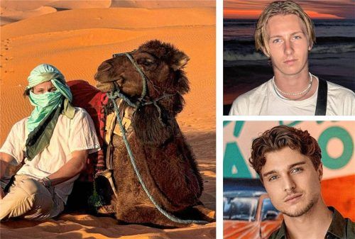 90000 Kilometer legte Influencer Marinus Obermair alias „MoveLikeG“ auf seiner Reise zurück. Julian Bast (rechts unten) unterstützte ihn als sein Manager. Foto Privat, Movelikeg