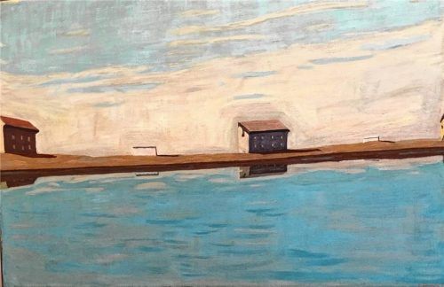 Christoph Drexler: „Ufer mit fünf Häusern“, Öl auf Leinwand, 2008. Foto Bößwetter