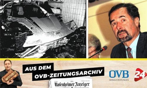 „Das von BMW freigegebene Foto zeigt das Wrack des firmeneigenen McLaren F1-Sportwagen, mit dem BMW-Chef Bernd Pischetsrieder verunglückt war“, heißt es zu dem dpa-Bild (links), das auch in der Ausgabe des Oberbayerischen Volksblatts vom 2. Juni 1995 erschien. Das rechte Bild zeigt Pischetsrieder bei einer Pressekonferenz im Jahr 2000 (Archivbild). Fotos dpa