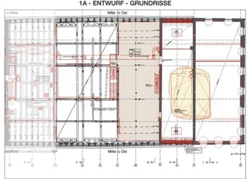 Der Grundriss für den Ostteil des Haager Zehentstadels. Rechts zu sehen: das geplante Café.