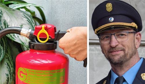 Der Missbrauch von Feuerlöschern kann teuer zu stehen kommen. In Waldkraiburg entstand am vergangenen Freitag ein Schaden in Höhe von mehreren Tausend Euro. Kreisbrandrat Harald Lechertshuber (rechts) erklärt, warum Löschpulver teure Schäden verursachen kann. Fotos dpa/Archiv