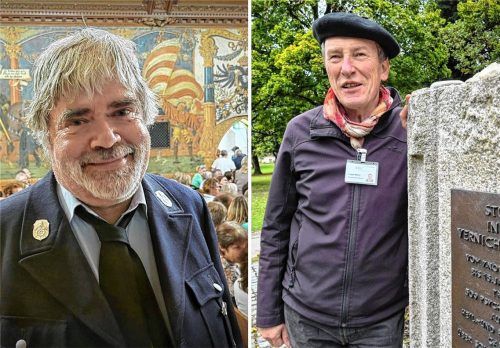 Die Pfarrer Peter Peischl (links) und Holger Möller verlassen Wasserburg. Fotos Rieger