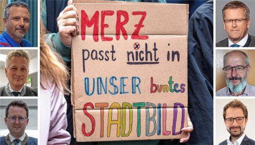 In einigen deutschen Städten ist es in den vergangenen Tagen zu Demonstrationen gegen Bundeskanzler Friedrich Merz (CDU) und seine „Stadtbild“-Aussage gekommen. Was sie von den Aussagen des CDU-Vorsitzenden halten, diese Frage hat das OVB den Bürgermeistern der Mangfalltal-Kommunen (links, von oben) Max Singer (Bad Feilnbach), Richard Richter (Bruckmühl) und Stephan Schlier (Bad Aibling) sowie (rechts, von oben) Georg Weigl (Tuntenhausen), Peter Kloo (Kolbermoor) und Johannes Zistl (Feldkirchen-Westerham) gestellt. Fotos IMAGO/Fuessmann, Lagler, Weinzierl, re