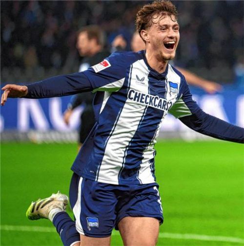 Jubel in der Nachspielzeit: Maurice Krattenmacher erzielte sein erstes Pflichtspieltor für Hertha BSC.Foto Imago