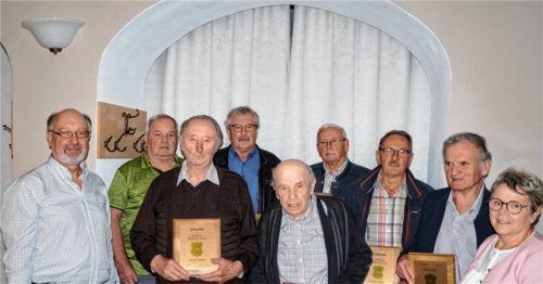 Nach den Neuwahlen und den Ehrungen: (von links) Vorsitzender Georg Brams, Helmut Trager, Josef Fuchsgruber, Johann Bauer, Josef Heiligen, Michael Asbeck, Martin Obergaulinger, Jakob Huber und Elisabeth Niederschweiberer. Foto re