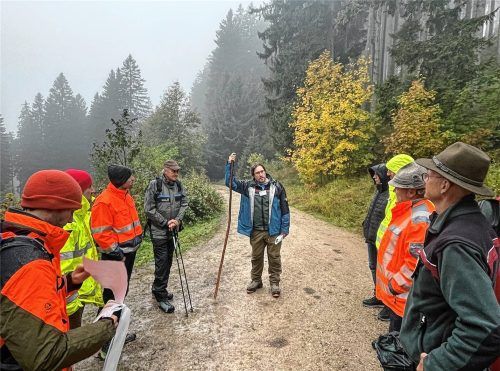 Ortstermin auf rund 1100 Metern Höhe: An den Nordwesthängen des Riesenbergs über die Hochries bis zum Feichteck pflegt die Fachstelle Schutzwaldmanagement Marquartstein (FSWM) zwölf Sanierungsflächen auf 382 Hektar Sanierungsfläche. Foto Kirchner