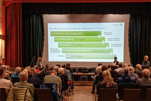 Zwei Gemeinderatsgremien auf einer gemeinsamen Sitzung: Veronika Nies (links) vom Staatlichen Bauamt stellte vor, in welchem Stadium man sich bei dem möglichen Projekt einer Umgehungsstraße befand: Nämlich ganz am Anfang, bei dem Bemühen, in den Ausbauplan des Freistaates zu kommen. Rechts die beiden Bürgermeister Johannes Thusbaß (Prutting) und Rudolf Leitmannstetter (Vogtareuth).Foto Thomae