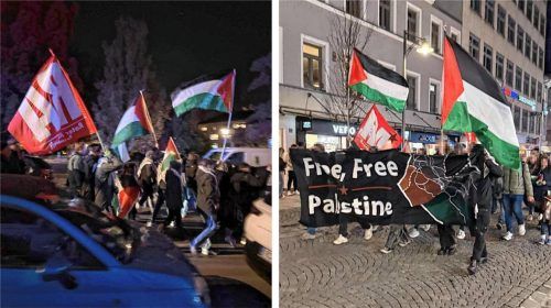 Eine Pro-Palästina-Demo zog am vergangenen Freitag durch die Rosenheimer Innenstadt. Fotos Roter Aufbruch Rosenheim