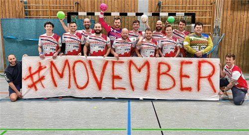 „Einer für alle, alle für einen“, die Bezirksoberliga-Handballer des SV Bruckmühl engagieren sich in diesem Jahr wieder für die verschiedenen Gesundheitsbelange von Männern. Foto neuwirth