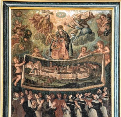 Erinnerungsbild an das Gelöbnis der Bürgerschaft von Wasserburg. Weniger