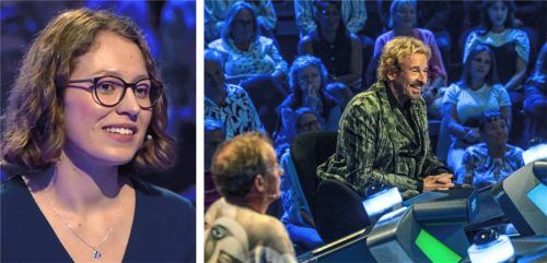 Eva Herrmann aus Raubling war Kandidatin in der Rateshow „Der Quiz-Champion“. Thomas Gottschalk als Experte für Film und Fernsehen war auch dabei. Foto Screenshot/ZDF/Max Kohr