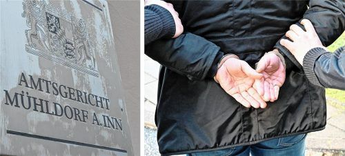In Handschellen wurde der Polizistenbeleidiger vor dem Amtsgericht vorgeführt. Foto Markus Honervogt/Carsten Rehder/Picture Alliance