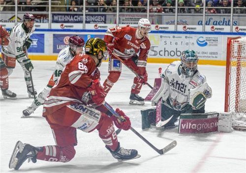 Oskar Autio (rechts) erwies sich bei der 0:3-Niederlage mit einigen starken Paraden als bester Rosenheimer Akteur.Foto Andreas Nickl