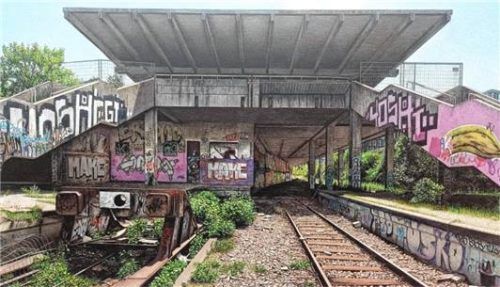 Unser Repro zeigt „Olympiabahnhof 2“, Öl auf Leinwand von 2024 von Gerhard Prokop. Giesen