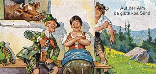 Vermeintliches Alm-Idyll trifft bei diesem Postkartenmotiv auf Preußen-Skepsis und Bayern-Klischee. Effner