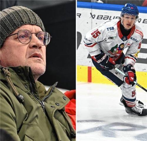 Bernd Kühnhauser (links) verfolgte die Partie der Starbulls gegen die Wölfe Freiburg, bei denen sein Sohn Kilian spielt, gespannt.Foto Hans-Jürgen Ziegler