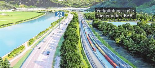 Brenner-Nordzulauf: Vor allem an neuralgischen Punkten wie der Verknüpfungsstelle im Inntal entzündet sich immer wieder der Protest. Foto © dpa/Visualisierung Deutsche Bahn