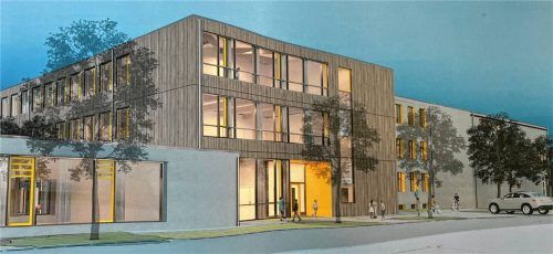 Die Bernauer Räte haben für den Erweiterungsbau der Grundschule eine Holzfassade ohne Dachüberstand beschlossen. architekturbüro sommersberger