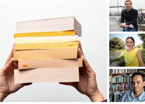 Die drei Rosenheimer Literaturpreisträger (oben rechts: Christian Lorenz Müller, Mitte: Natalie Buchholz und unten: Alois Prinz) verraten, welche Bücher sie besonders gerne lesen – und unbedingt empfehlen. Foto IMAGO / Zoonar/Peter v. Felbert/Johannes Amersdorfer/Volker Derlath