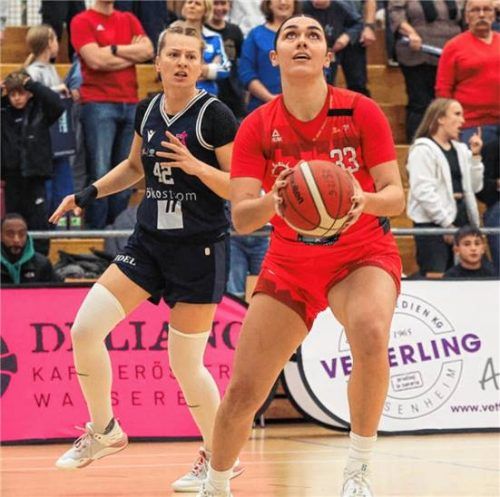 Hayley Smith (am Ball) und die Wasserburger Damen empfangen am Samstag Dillingen.Foto Mühlhofer