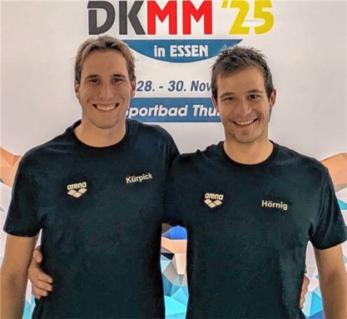 Sebastian Kürpick und Sebastian Hörnig (von links) zeigten starke Leistungen bei den deutschen Kurzbahnmeisterschaften der Masters in Essen.Foto re