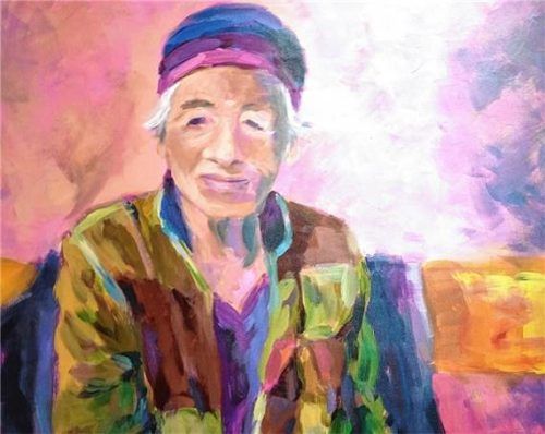 „Wahrnehmen“ nennt die Künstlerin Christa Tauser ihr Bild einer alten Traunsteinerin, die sich bis heute selbst viel mit Kunst beschäftigt.Foto giesen