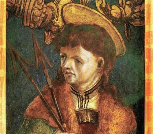 Der heilige Sebastian, spätgotisch, um 1510, Öl auf Holz, wird dem Meister von Mühldorf, Wilhelm Pätzold, zugeschrieben. Das Bild befindet sich im Geschichtszentrum-Museum Mühldorf (Lodronhaus) im Skulpturenraum.