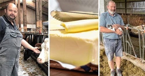 Die Butter ist derzeit so billig wie schon seit Monaten nicht mehr. Die Verbraucher freut’s, doch die Kreisobmänner der Landwirte in den Landkreisen Rosenheim und Mühldorf, Josef Andres (links) und Ulrich Niederschweiberer (rechts), warnen vor verheerenden Folgen von Dumpingpreisen.Fotos  Duczek/DPA/Latta